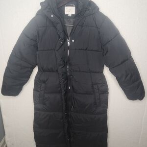 A. New Day Full Length Black Puffer Coat Women's Size Small.